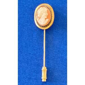 VTG W.E. Richards 1/20 12k Gold Filled Cameo Stick Pin Brooch Right Facing 2.5'L